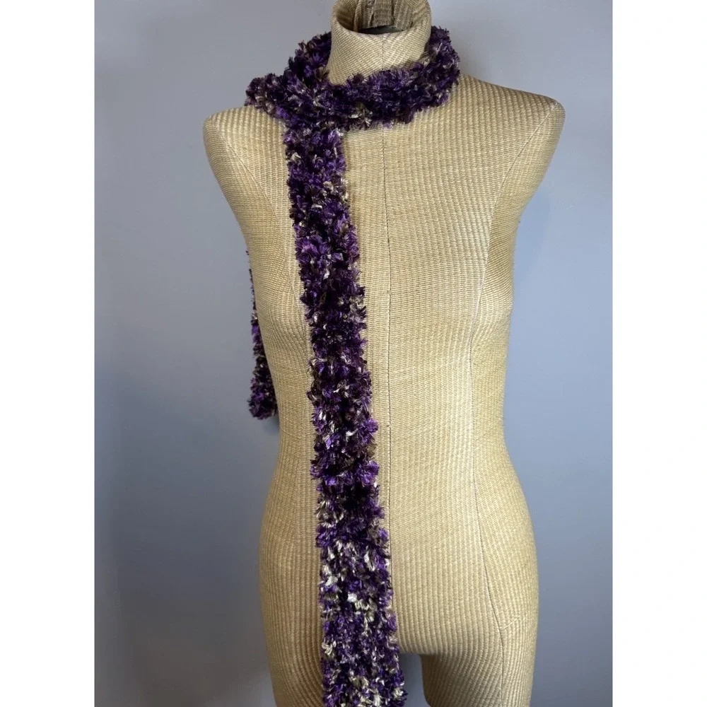 Vtg Y2K Fuzzy Fluffy Eyelash Tube Scarf  Purple Gold‎ Goth Indie Fairy Grunge